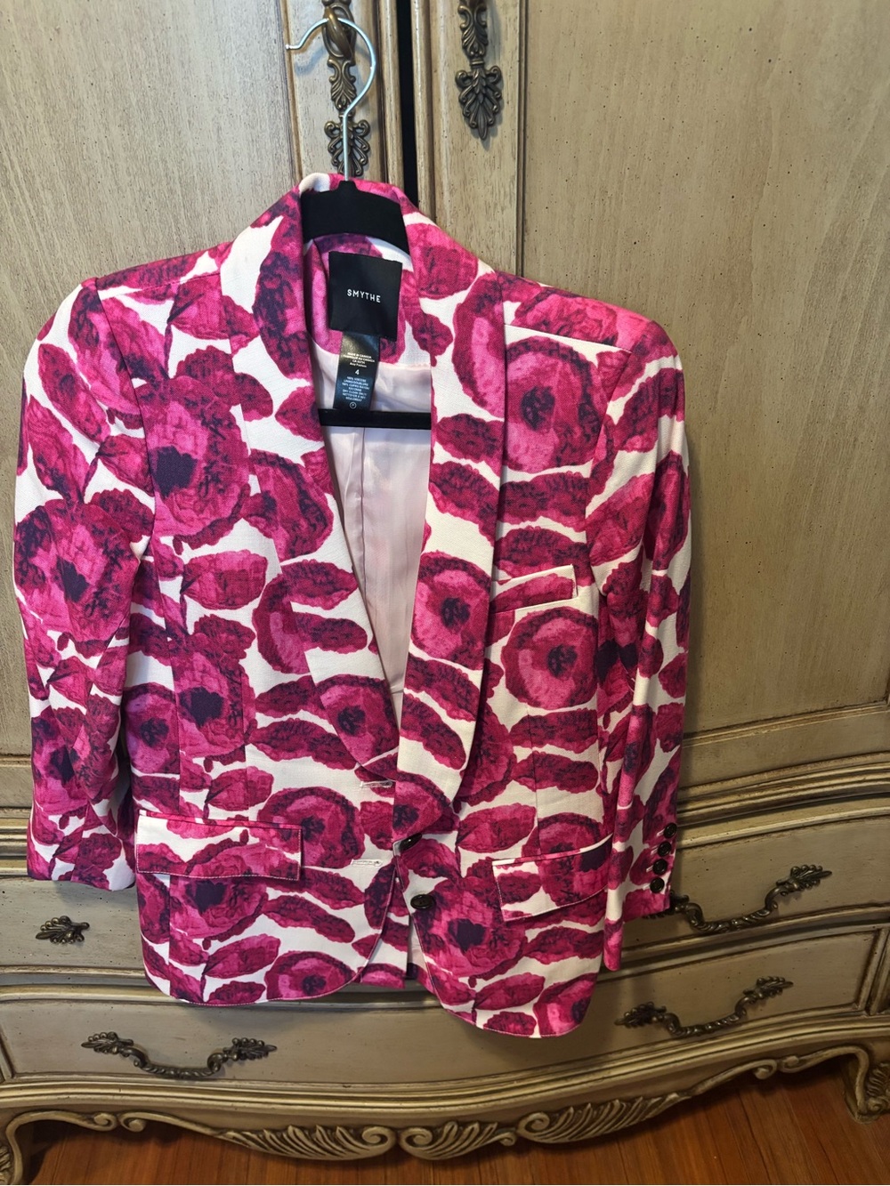 Smythe Pink Floral Shawl Collar Blazer
